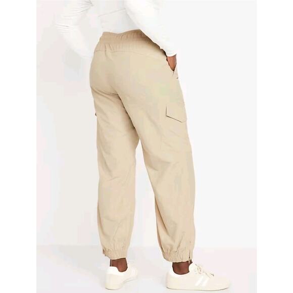 Old Navy Quick Dry High-Waist Cargo Joggers Womens XXL Beige Ankle Zip Sporty - Picture 2 of 10